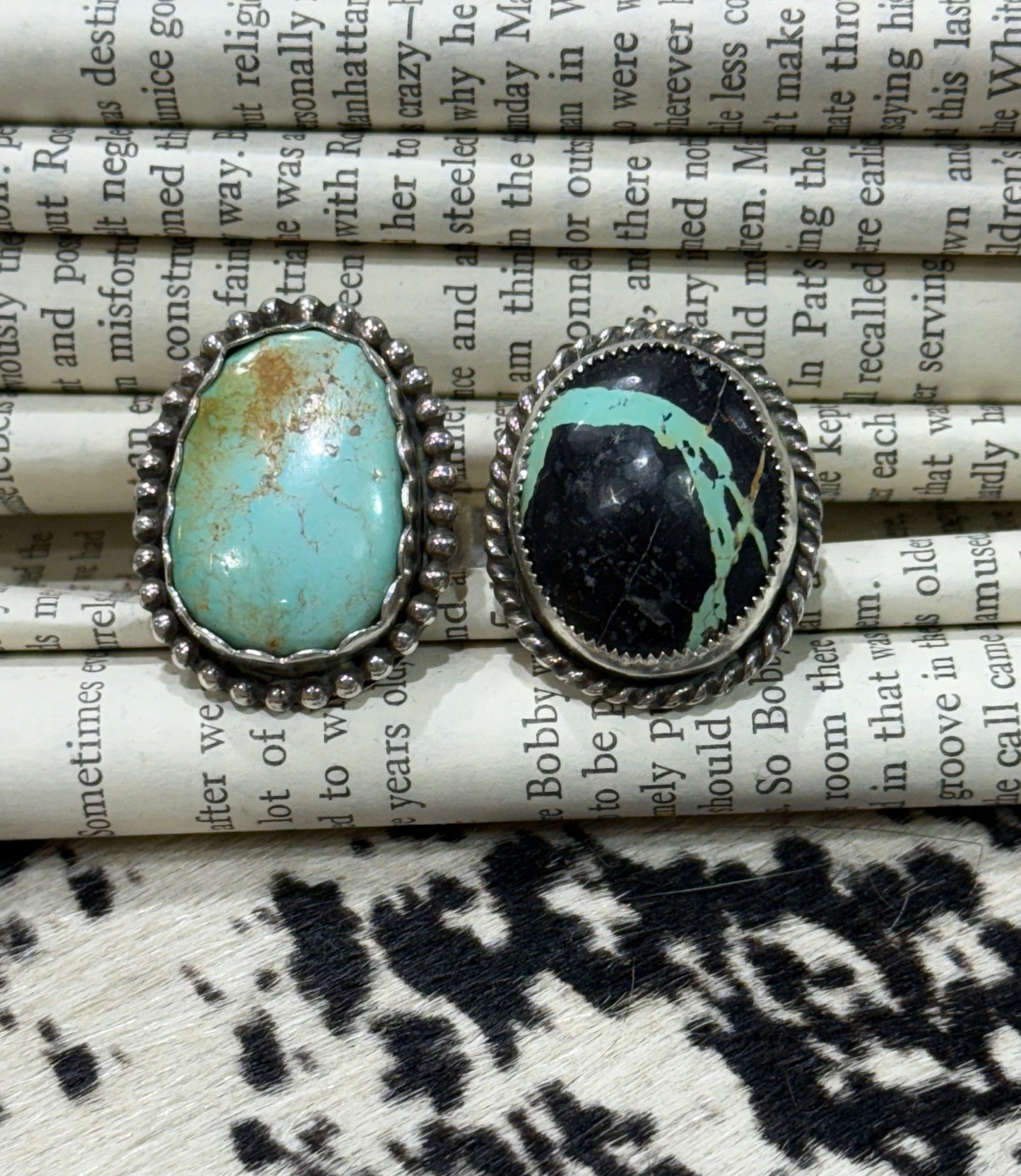 Two-Stone Statement Ring with Blackjack & Royston Turquoise