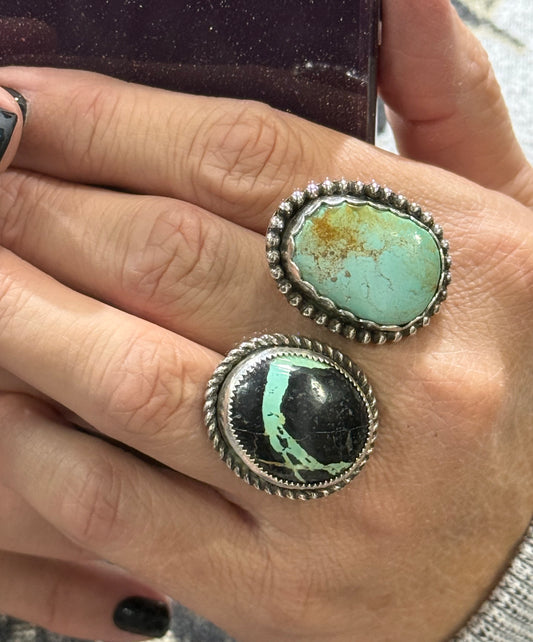 Two-Stone Statement Ring with Blackjack & Royston Turquoise