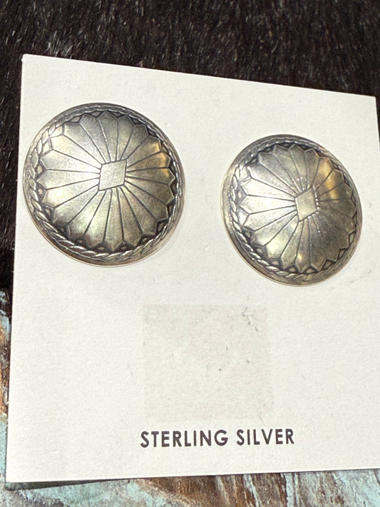 Sterling Silver Stamped Concho Earrings