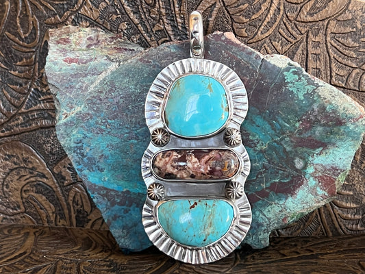 Turquoise & Wild Horse 3-Stone Pendant