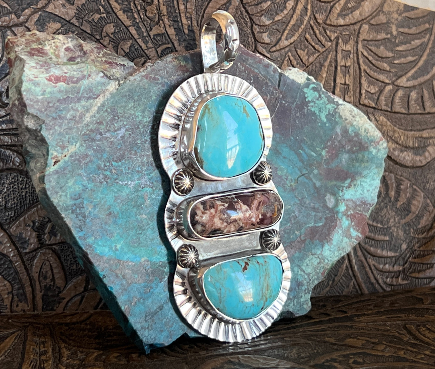 Turquoise & Wild Horse 3-Stone Pendant