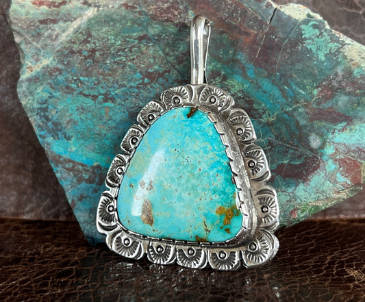 Turquoise hand stamped pendant