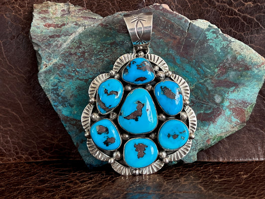 Vintage Turquoise Cluster Pendant by Mary Ann Spencer, Navajo