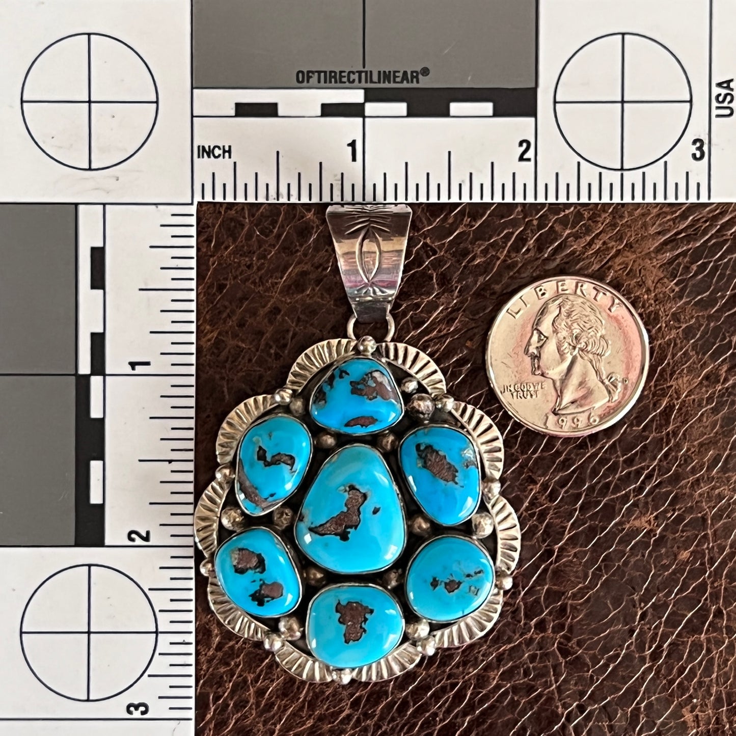 Vintage Turquoise Cluster Pendant by Mary Ann Spencer, Navajo