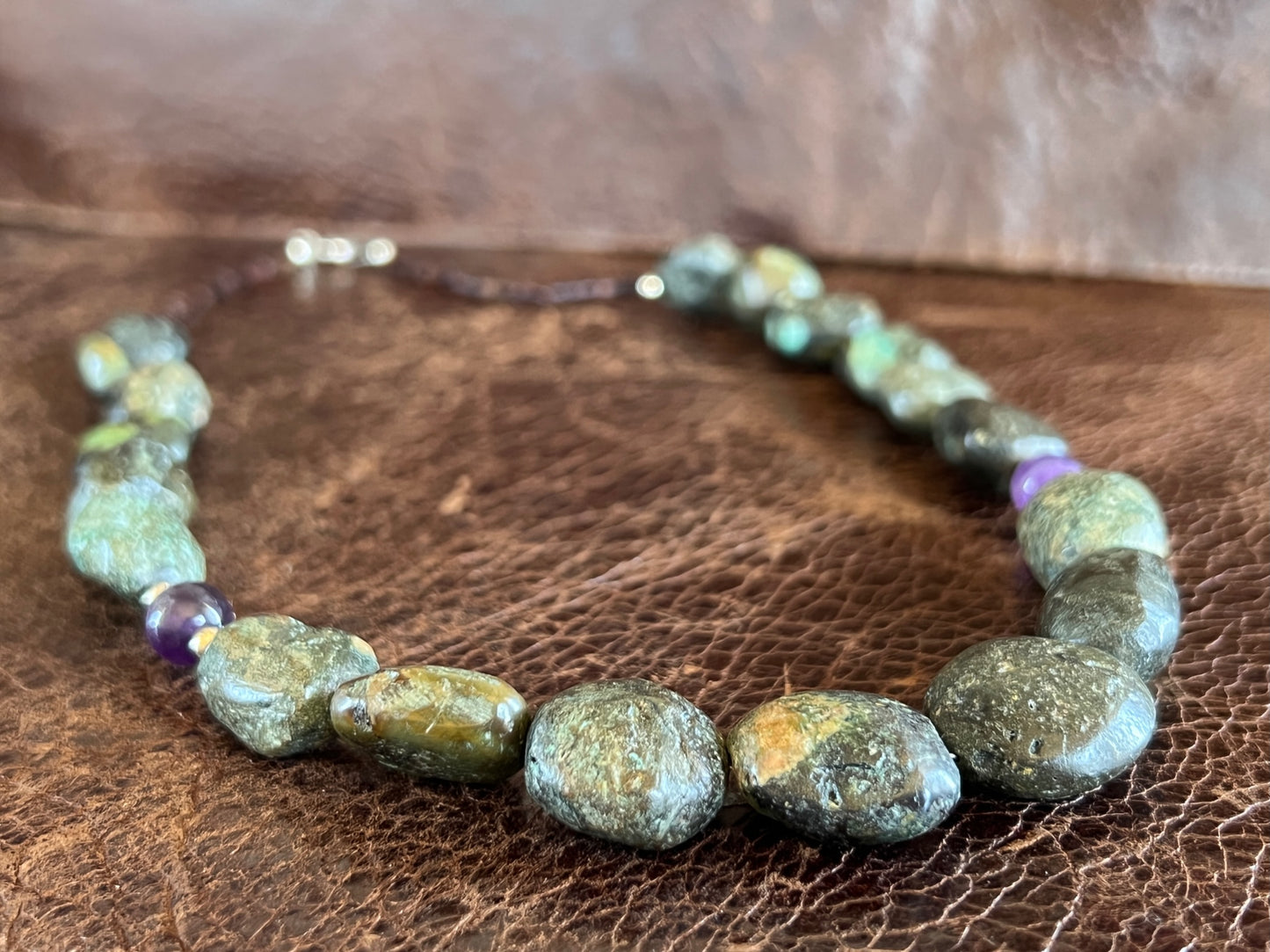 Turquoise & Amethyst Bead Necklace Sterling by Colleena Bia, Navajo