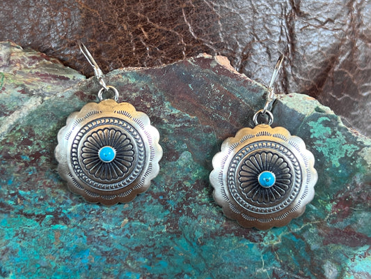 Sterling Silver Concho Earrings with Turquoise