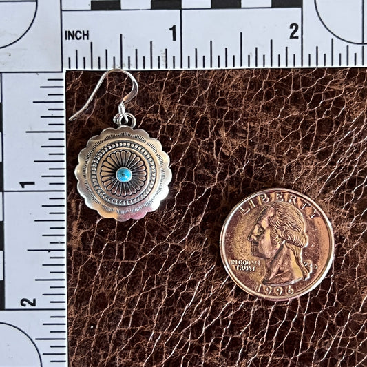 Sterling Silver Concho Earrings with Turquoise