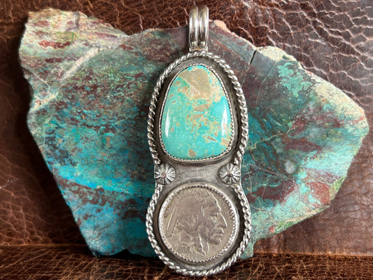 Boulder Turquoise & Buffalo Nickel Coin Sterling Pendant