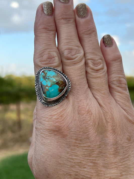 Turquoise Freeform Hand Stamped Ring