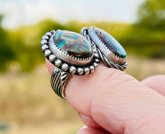 Double Stone Turquoise Mountain Ring